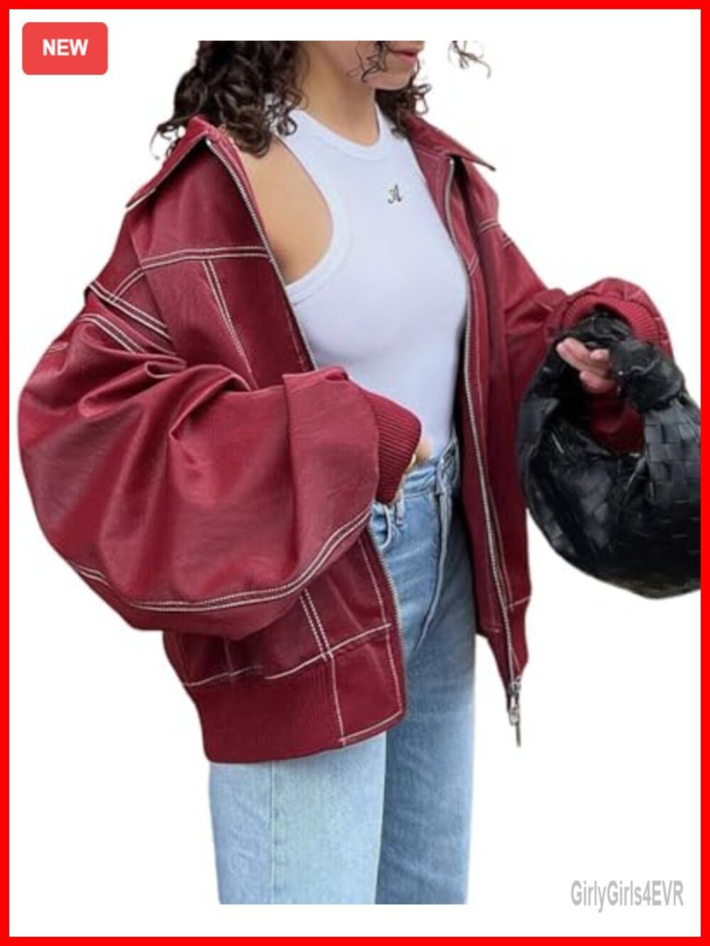 Faux Leather Motorcycle Jacket Oversized Zip Up Winter Coat Outerwear
